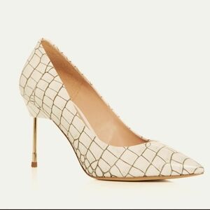 Kurt Geiger London Britton 90 White Leather Pointed Toe Silver Heel Shoes
